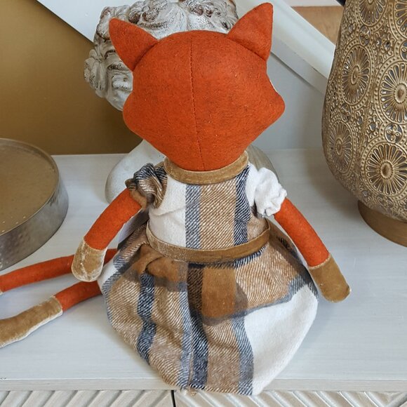 NEW! BOHO Farmhouse WOOL Fox FLANNEL DRESS DOLL - Picture 4 of 7